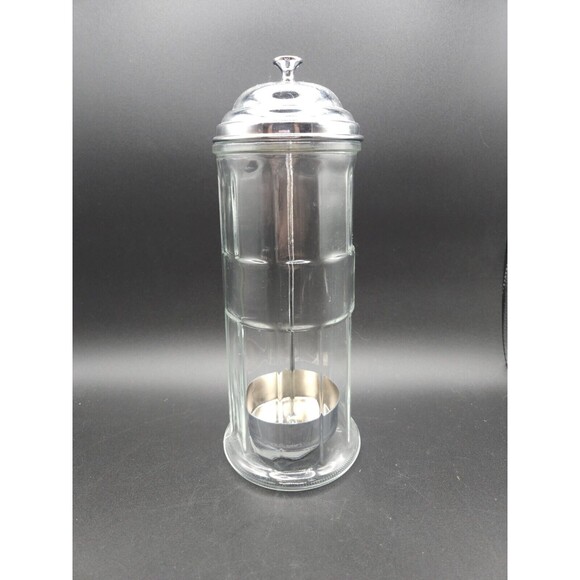 Vtg Soda Fountain Straw Dispenser Glass Barber Shop Comb Holder Chrome Top USA - Picture 2 of 4